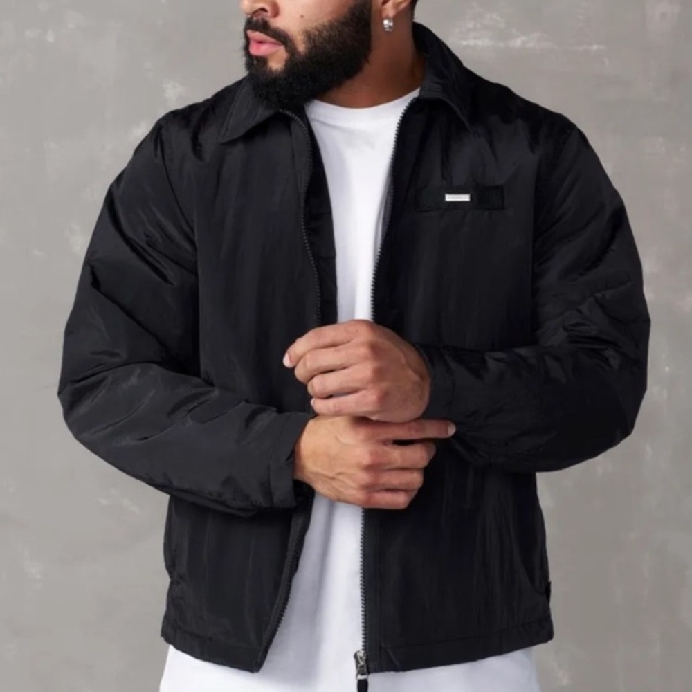 YoungLA Men’s Crinkled‎ Nylon Bomber Jacket Black Large